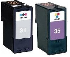 
	Lexmark 31 (18C0031) Photo and Lexmark 35 (18C0035e) Colour High Capacity Remanufactured Ink Cartridges
